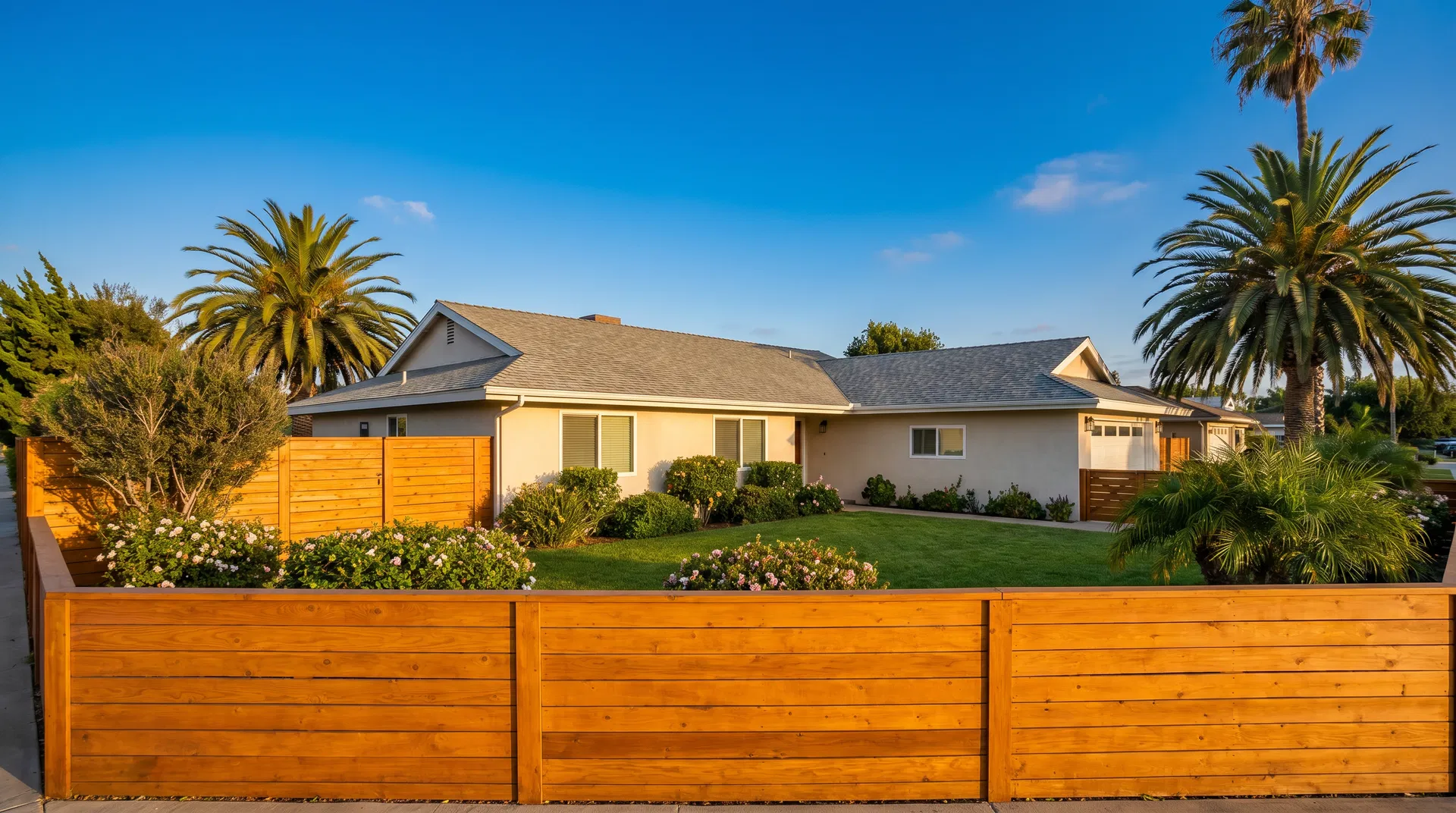 Beautiful California home with stained fence and healthy shingle roof