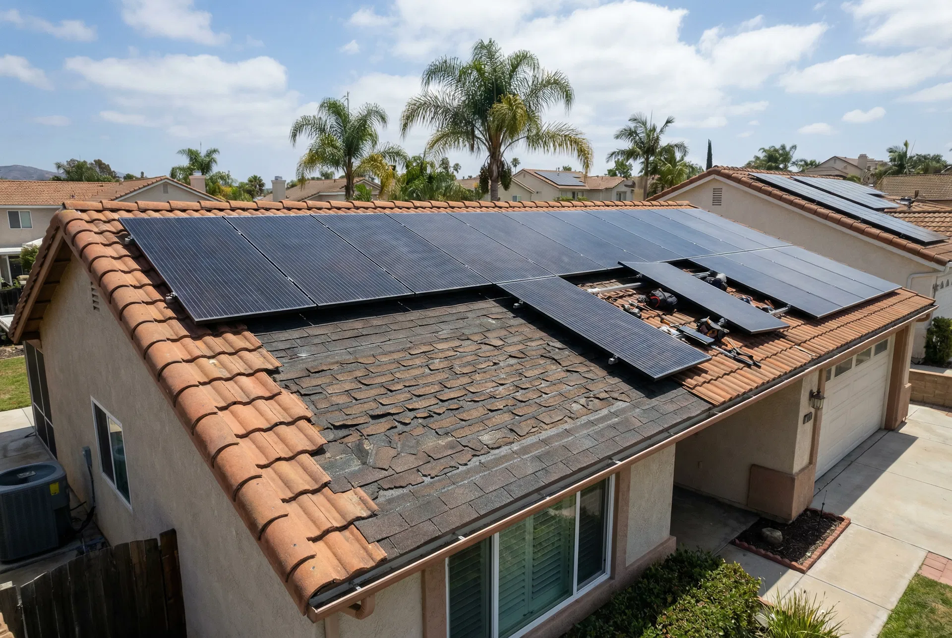 Solar panels on aging San Diego roof