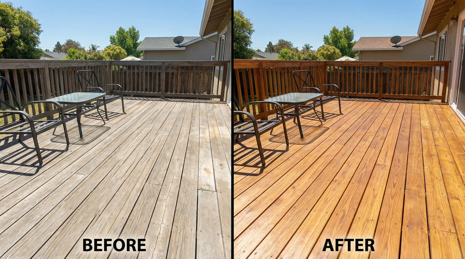 Before and after deck restoration