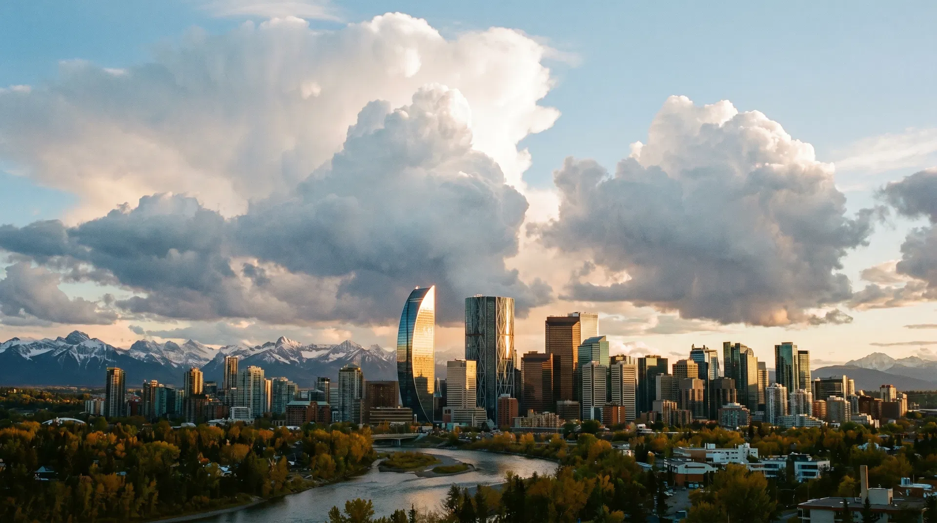 Calgary downtown skyline with Rocky Mountains in the background