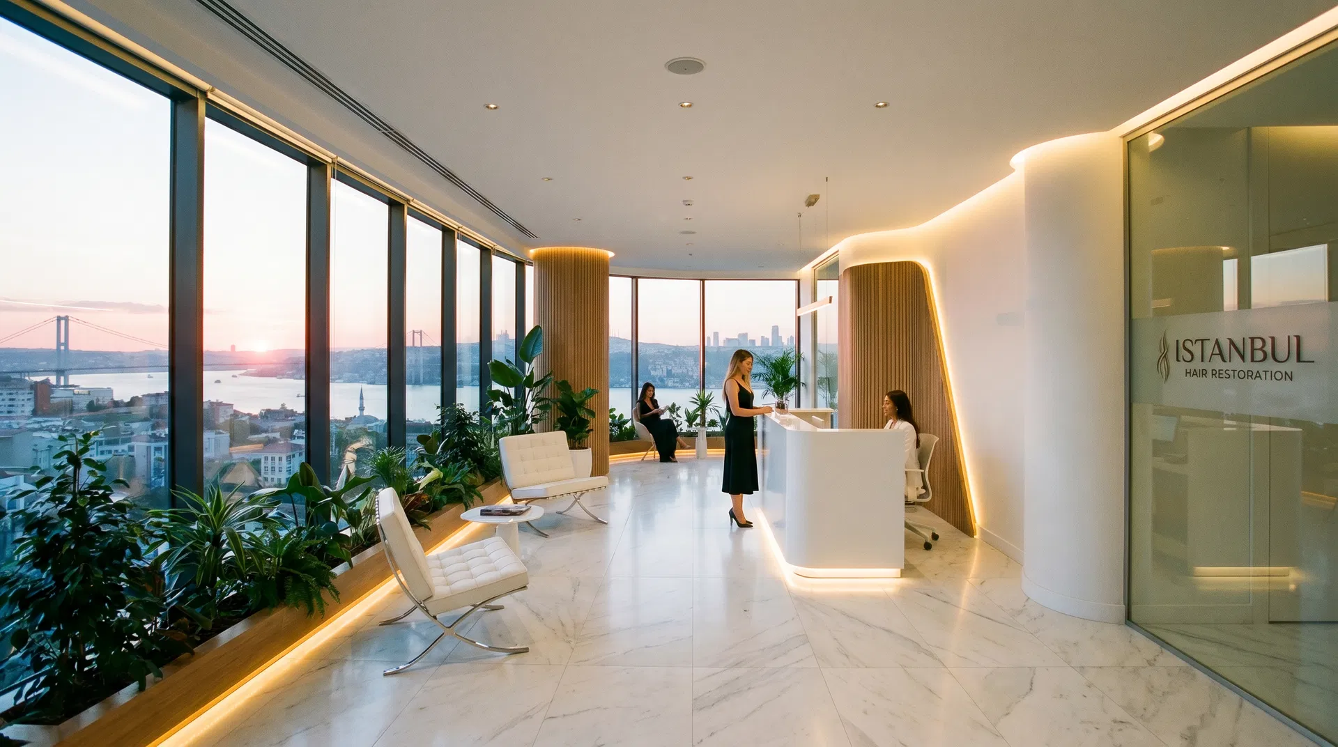 Luxury DHI hair transplant clinic interior in Istanbul