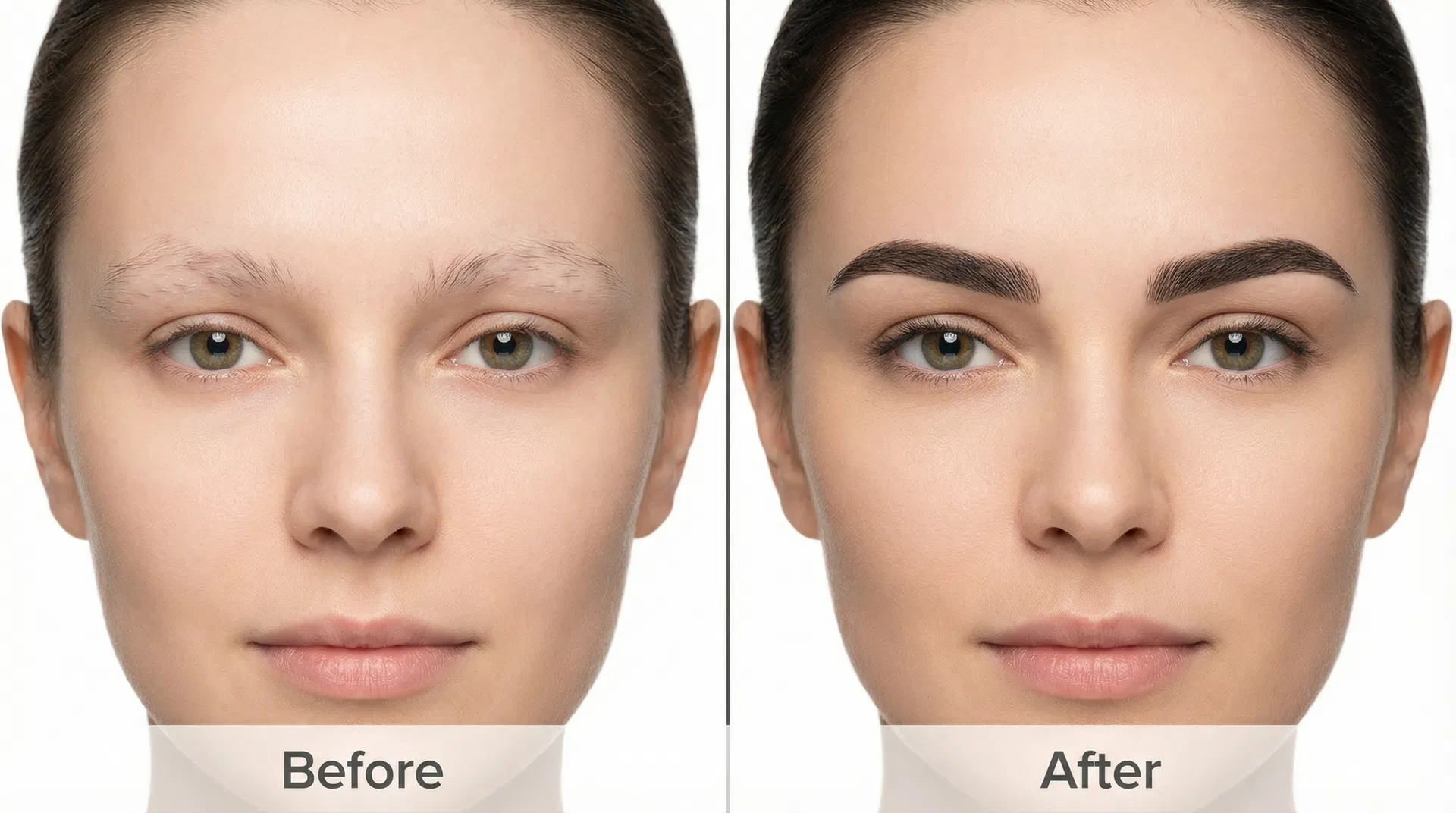 Before and after comparison of an eyebrow transplant showing dramatic improvement