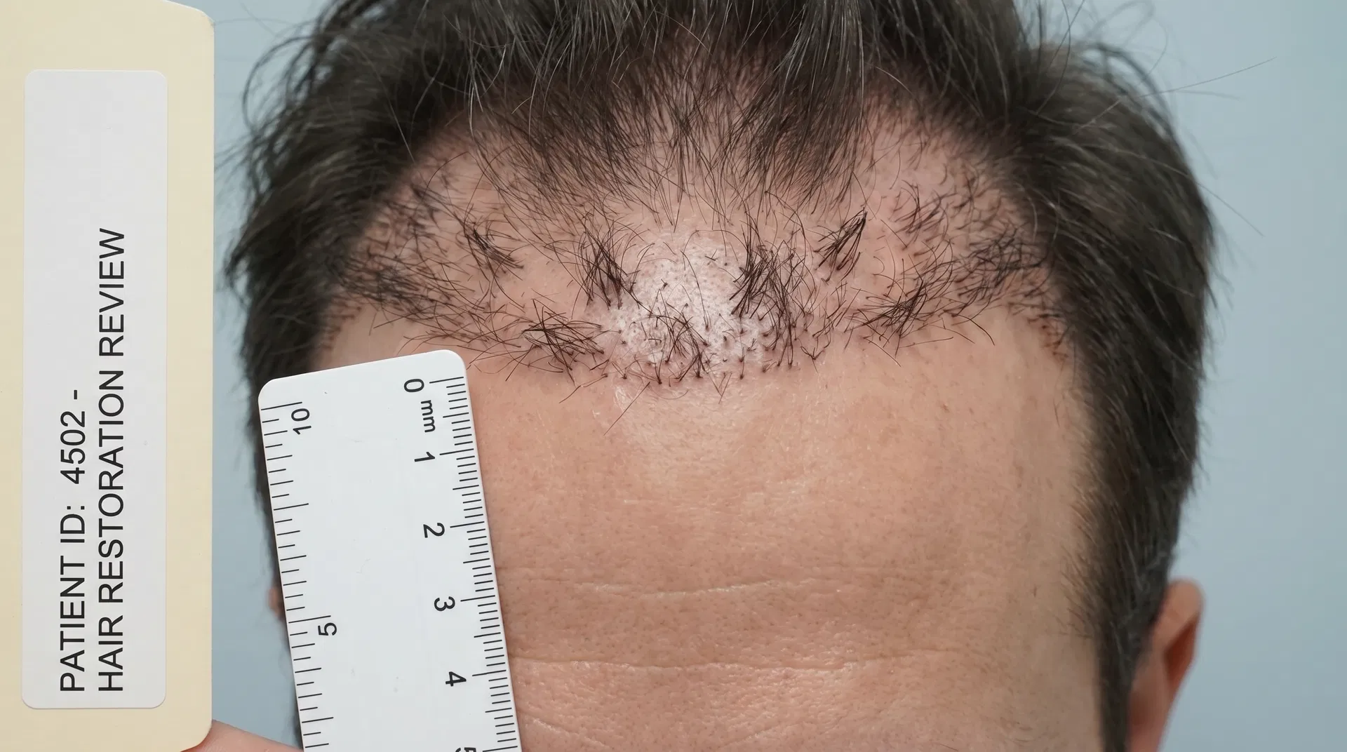 Unnatural pluggy hairline from poorly done hair transplant