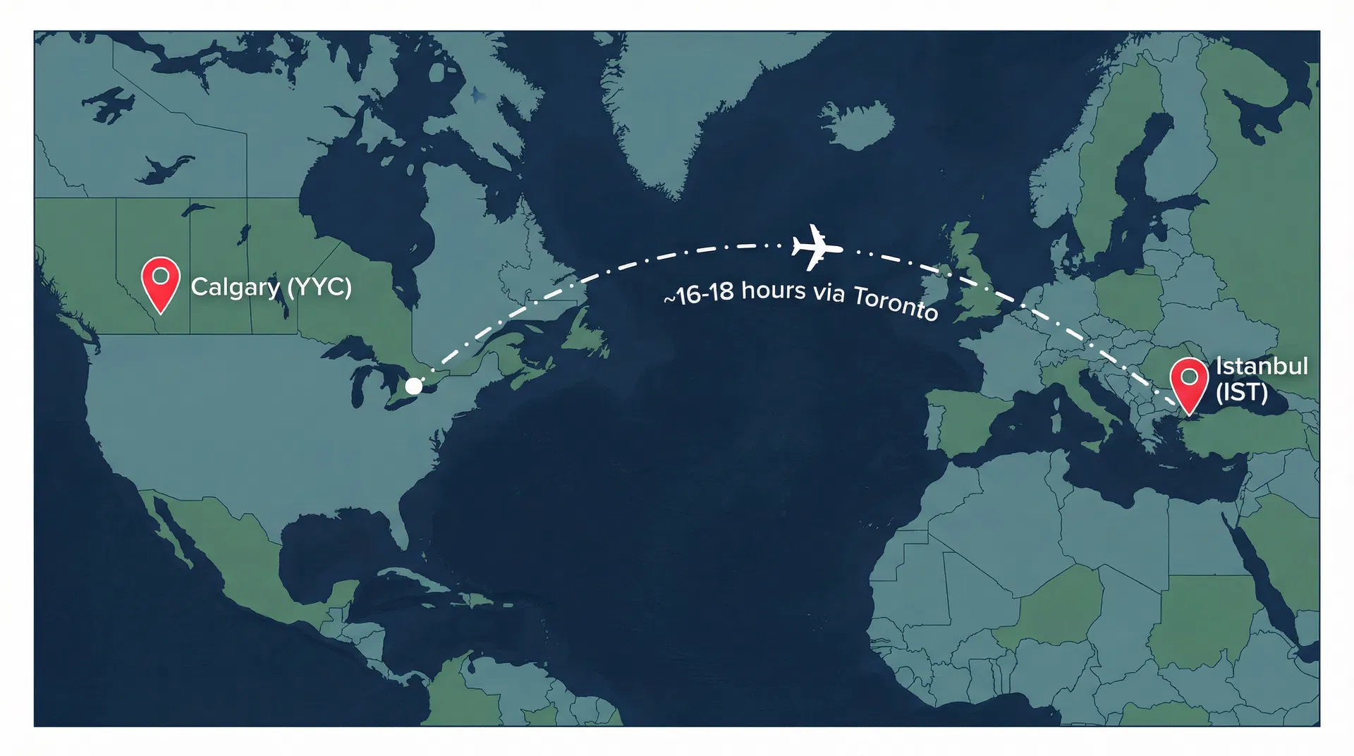 Flight route map to Turkey