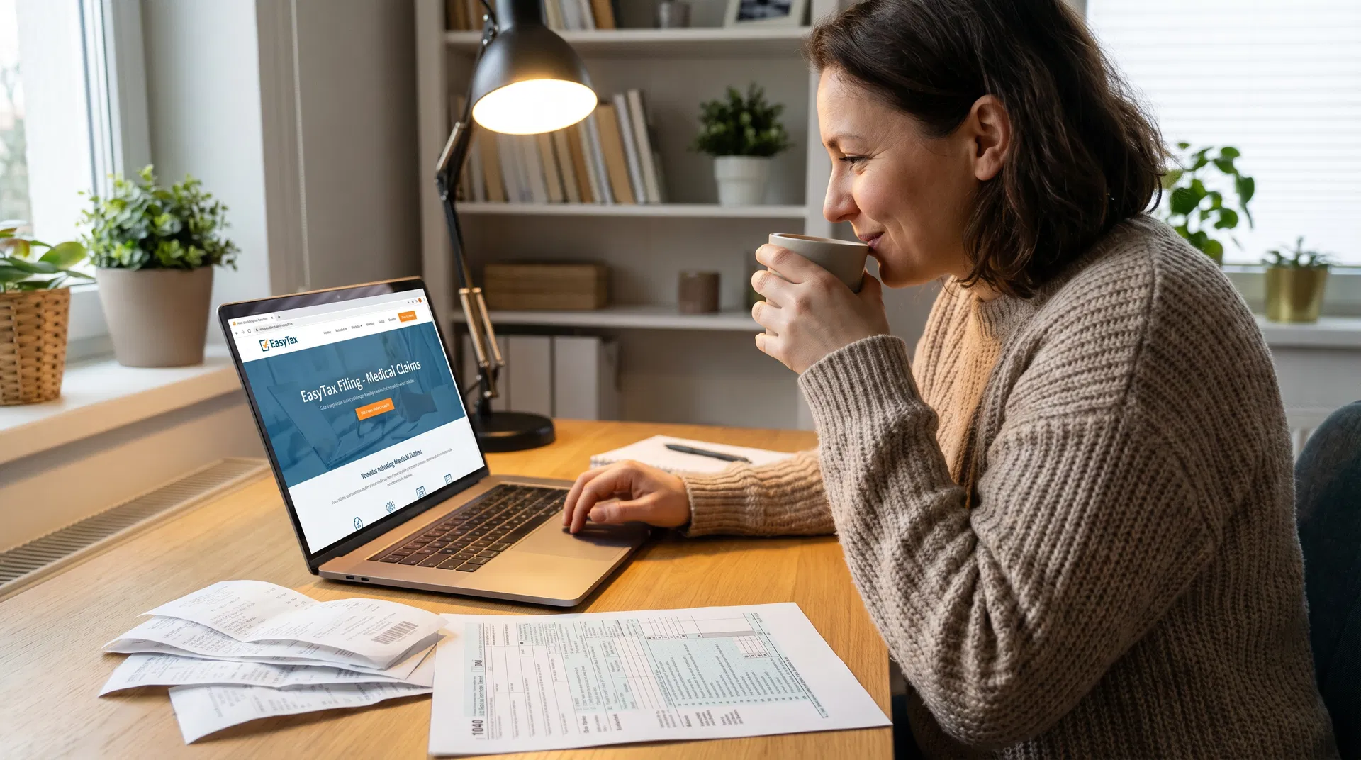 Person filing medical expense tax claims on laptop