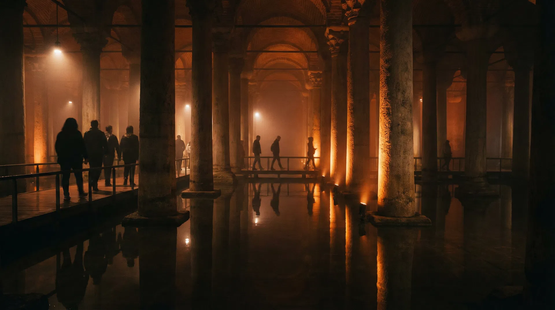 Basilica Cistern underground chamber with columns and water reflections