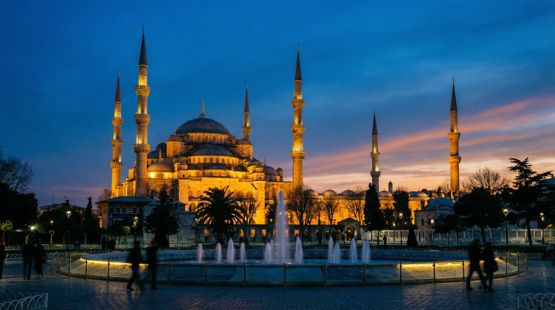 Blue Mosque illuminated at twilight