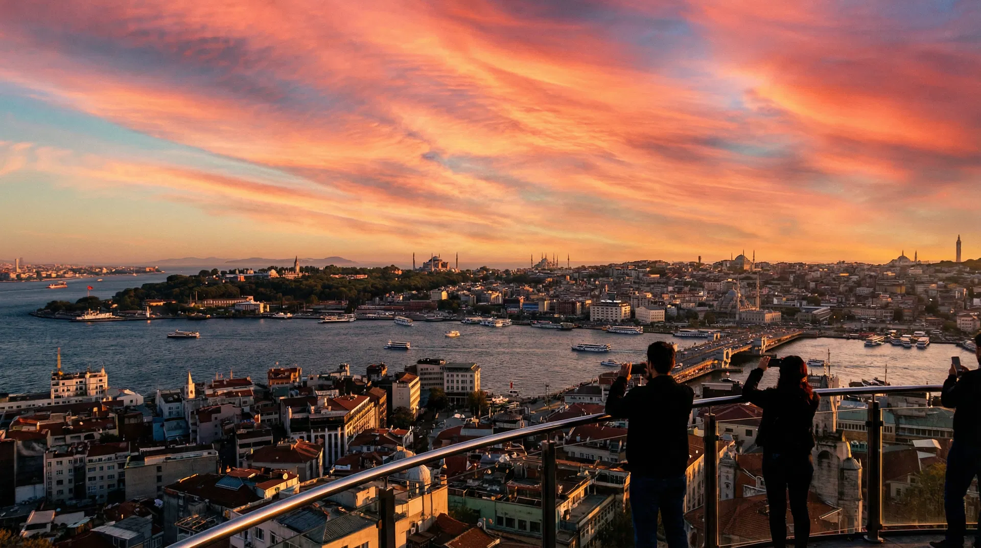 Panoramic view from Galata Tower at sunset