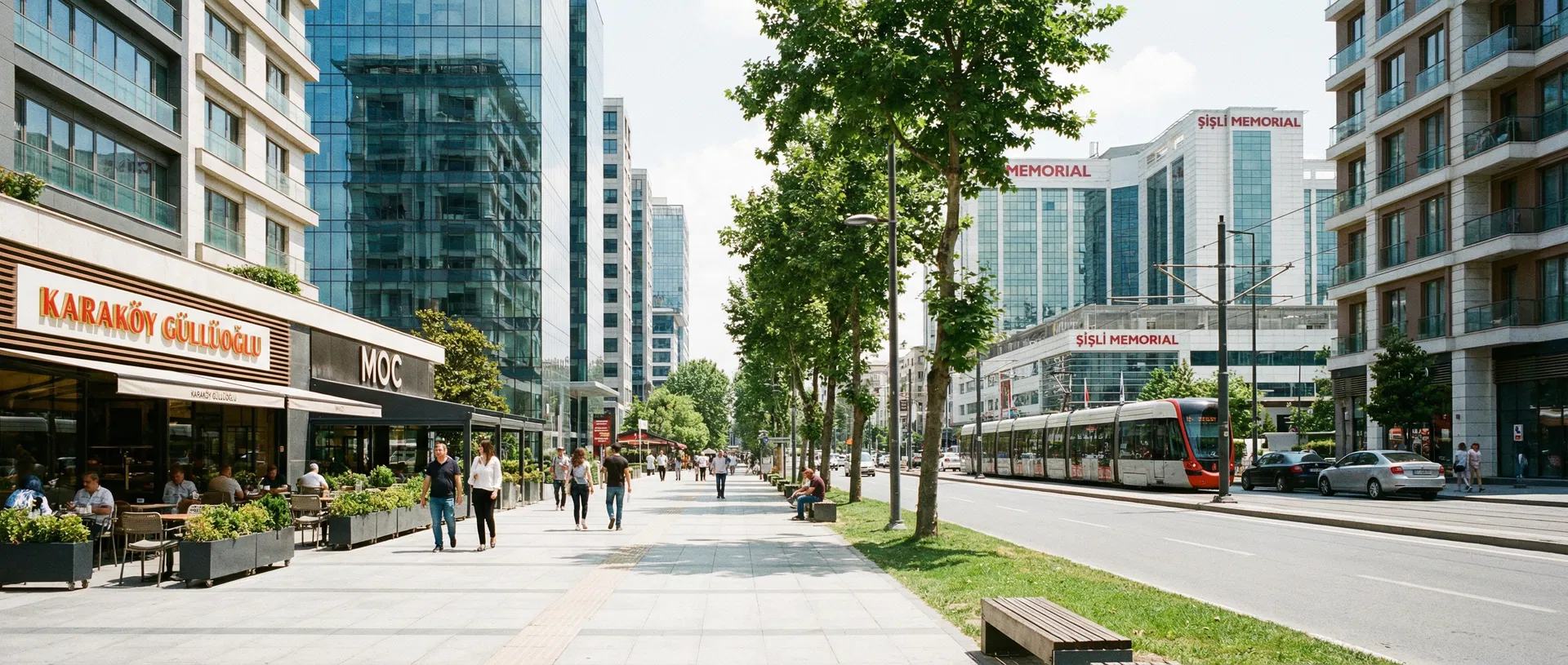 Şişli district in Istanbul with modern buildings and tree-lined boulevards