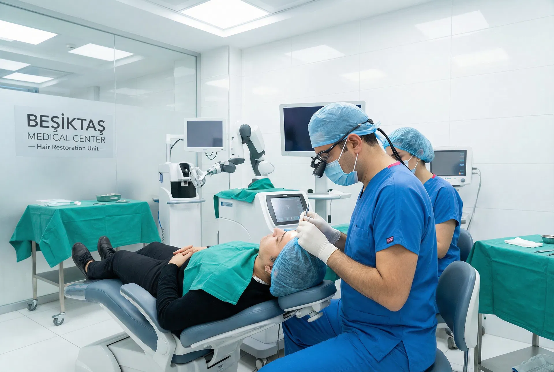 Hair transplant procedure in progress