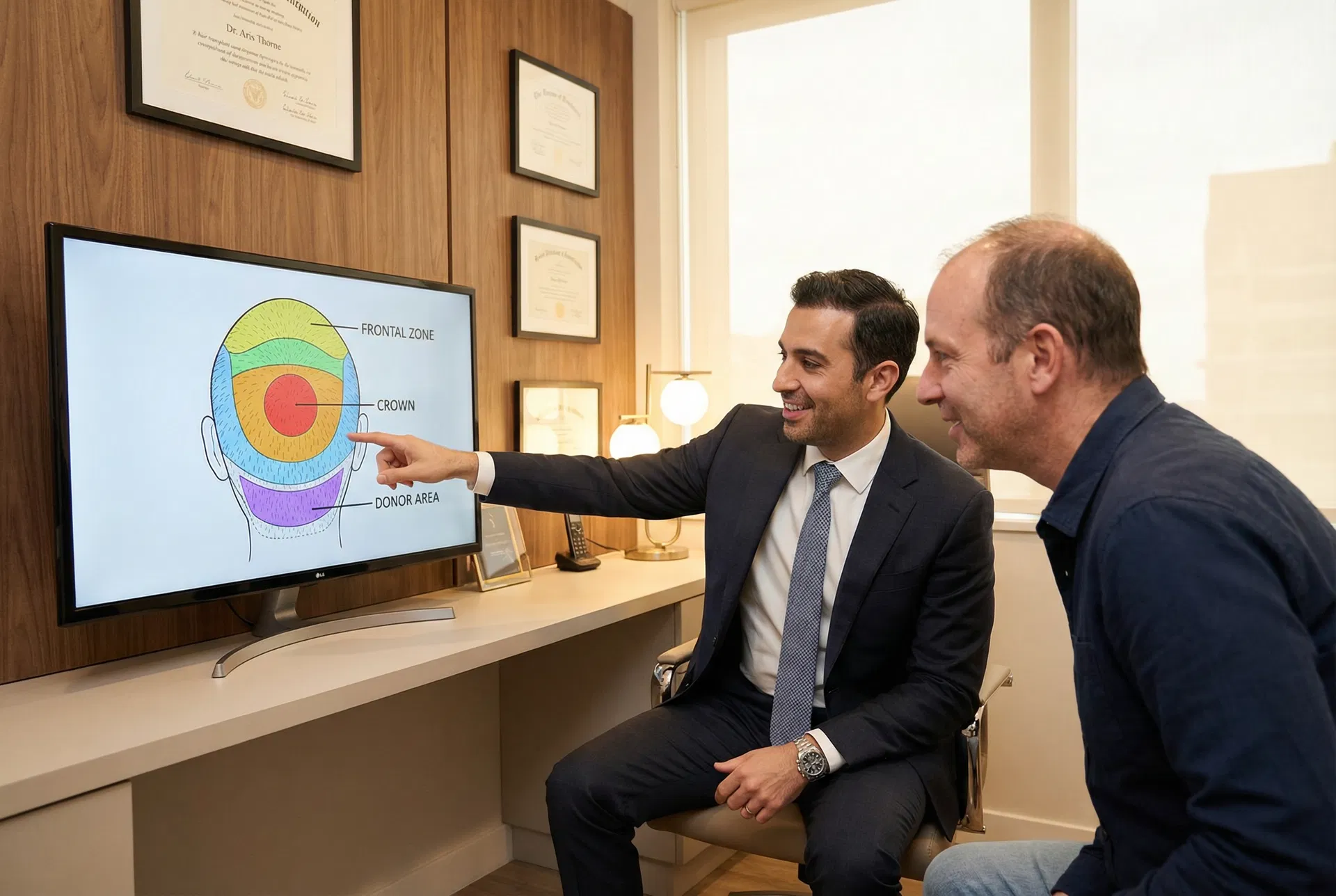 Surgeon discussing treatment plan with patient