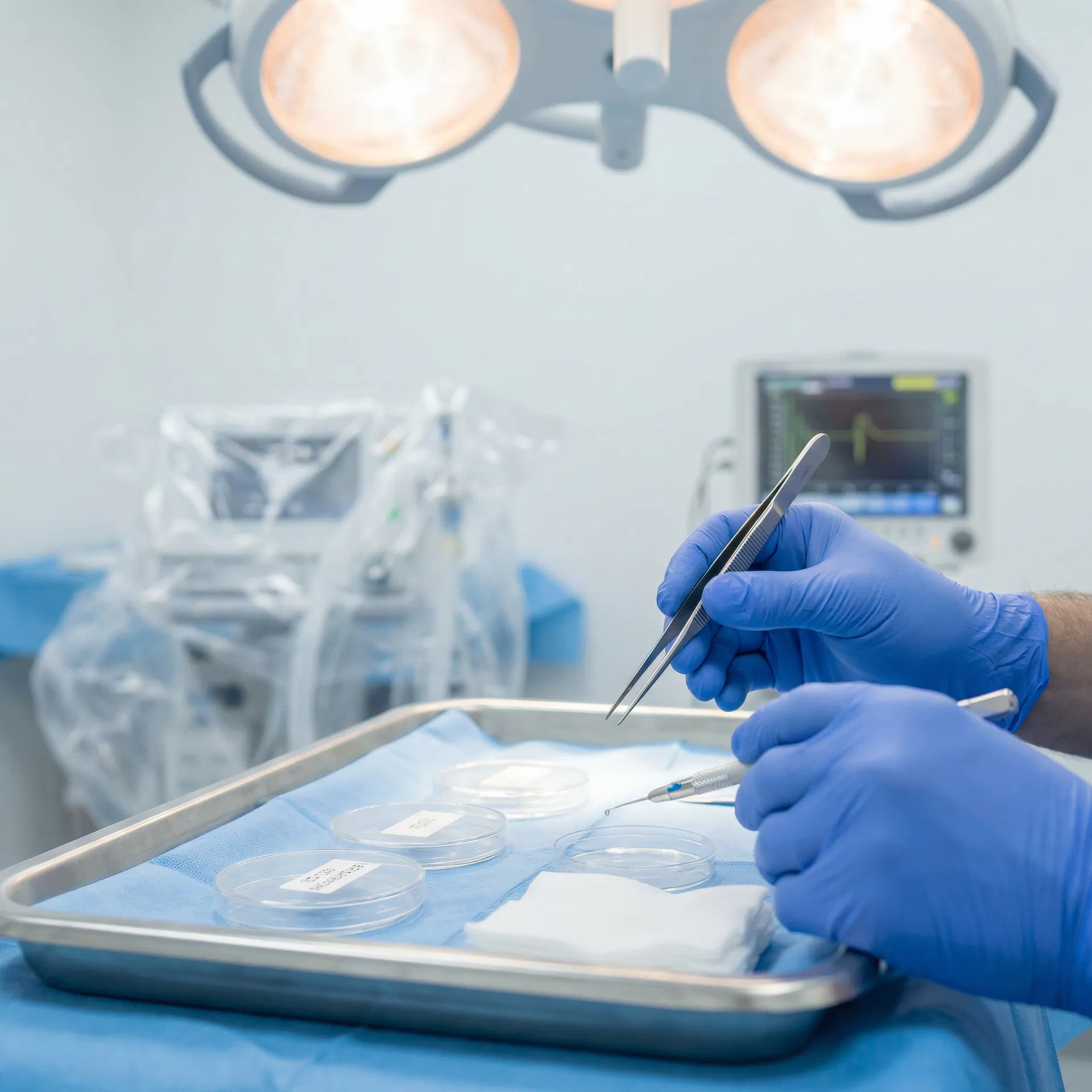 Sterile surgical instruments in a modern hair transplant clinic