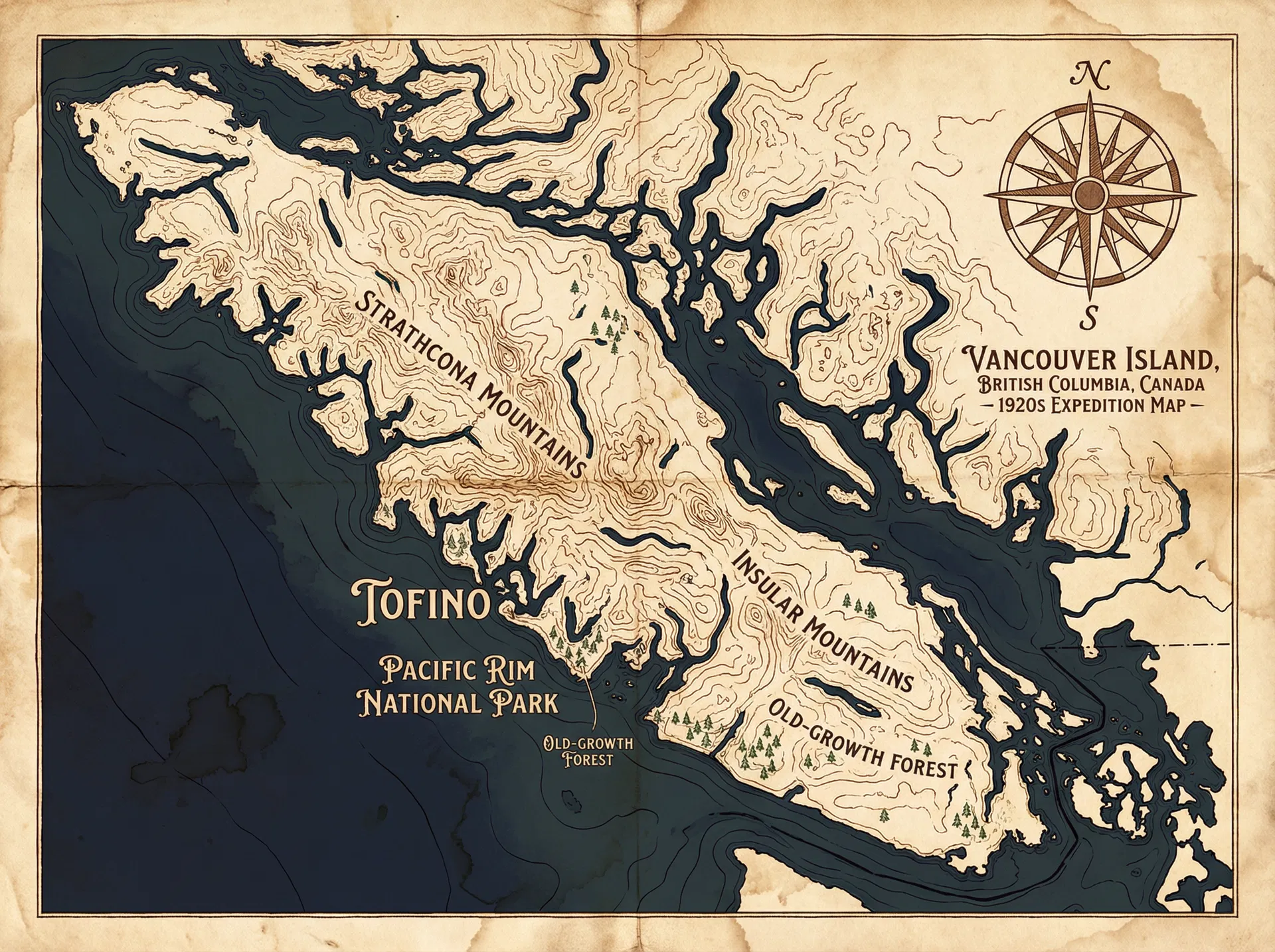 Vintage topographic map of Vancouver Island