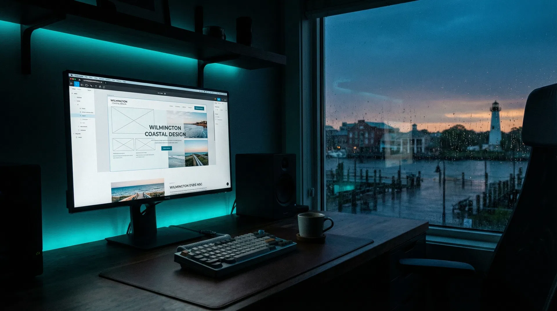 The Coast Web Design workspace overlooking Wilmington waterfront