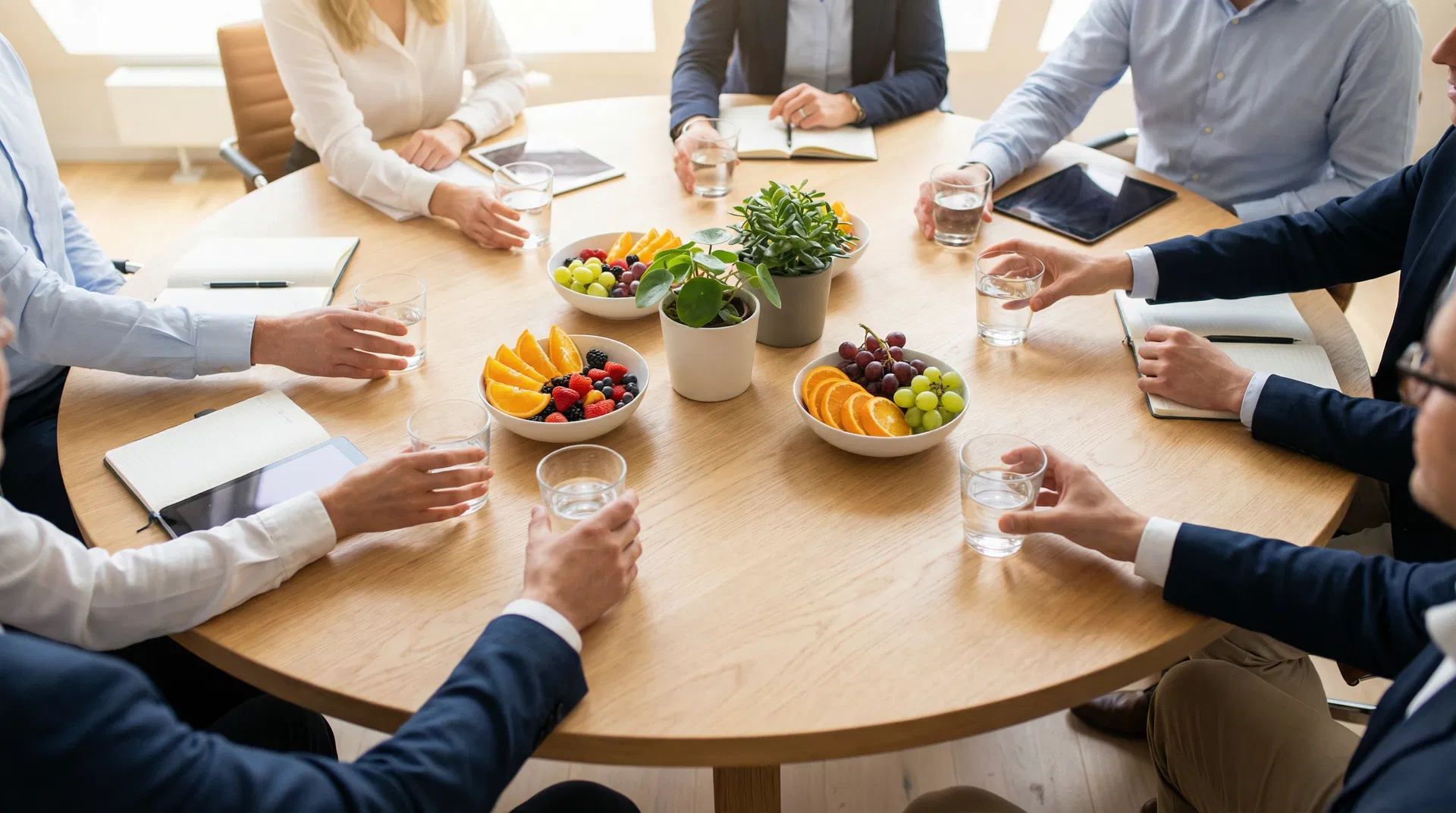 Business professionals enjoying hydration