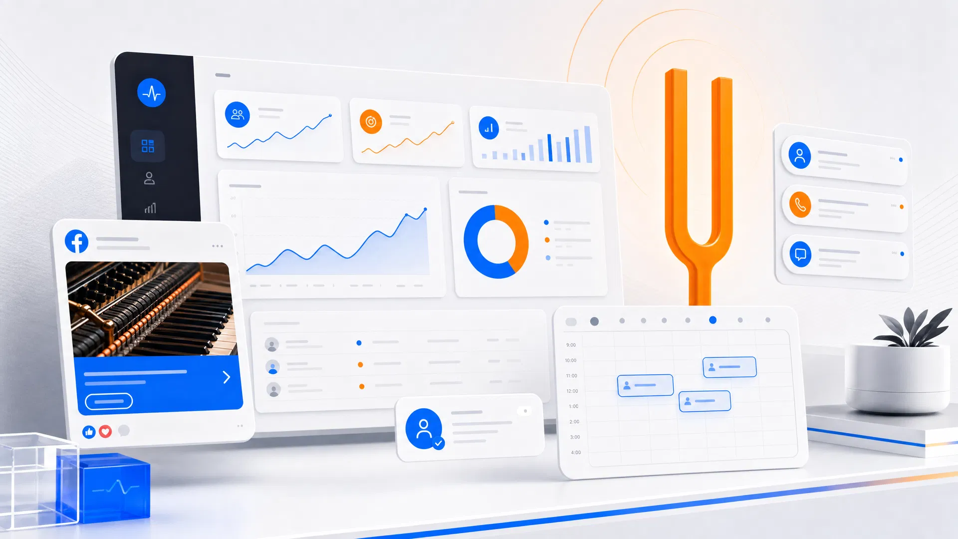 Intunition piano-tuning lead-generation dashboard illustration