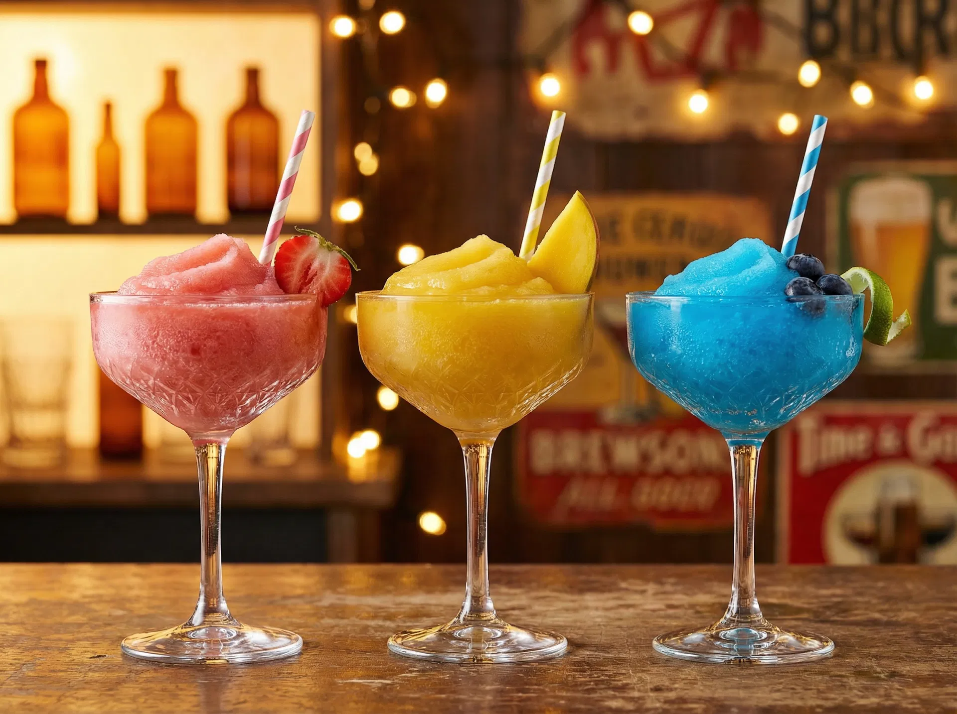 Colorful slushy cocktails