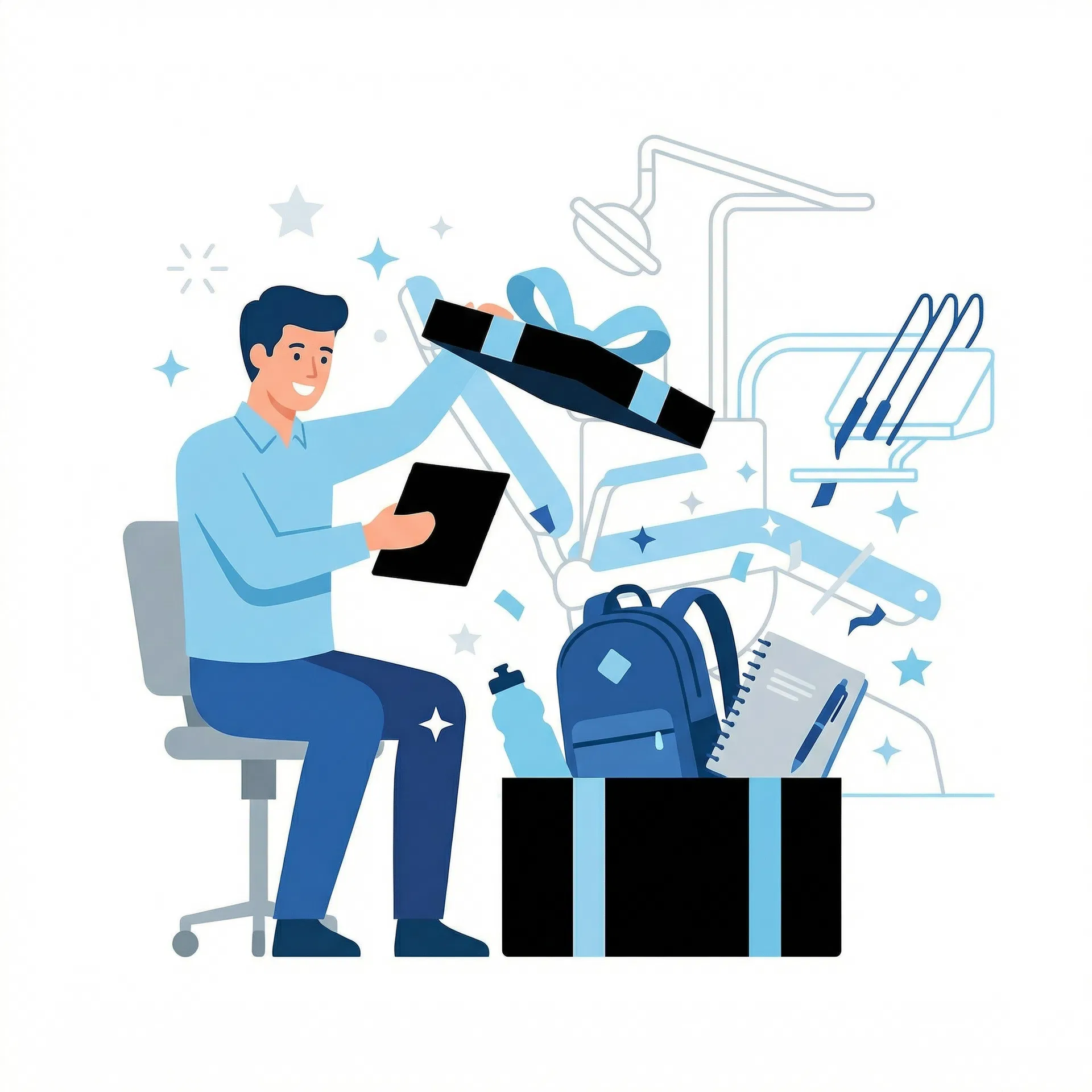 Profissional recebendo o kit premium Dürr Dental