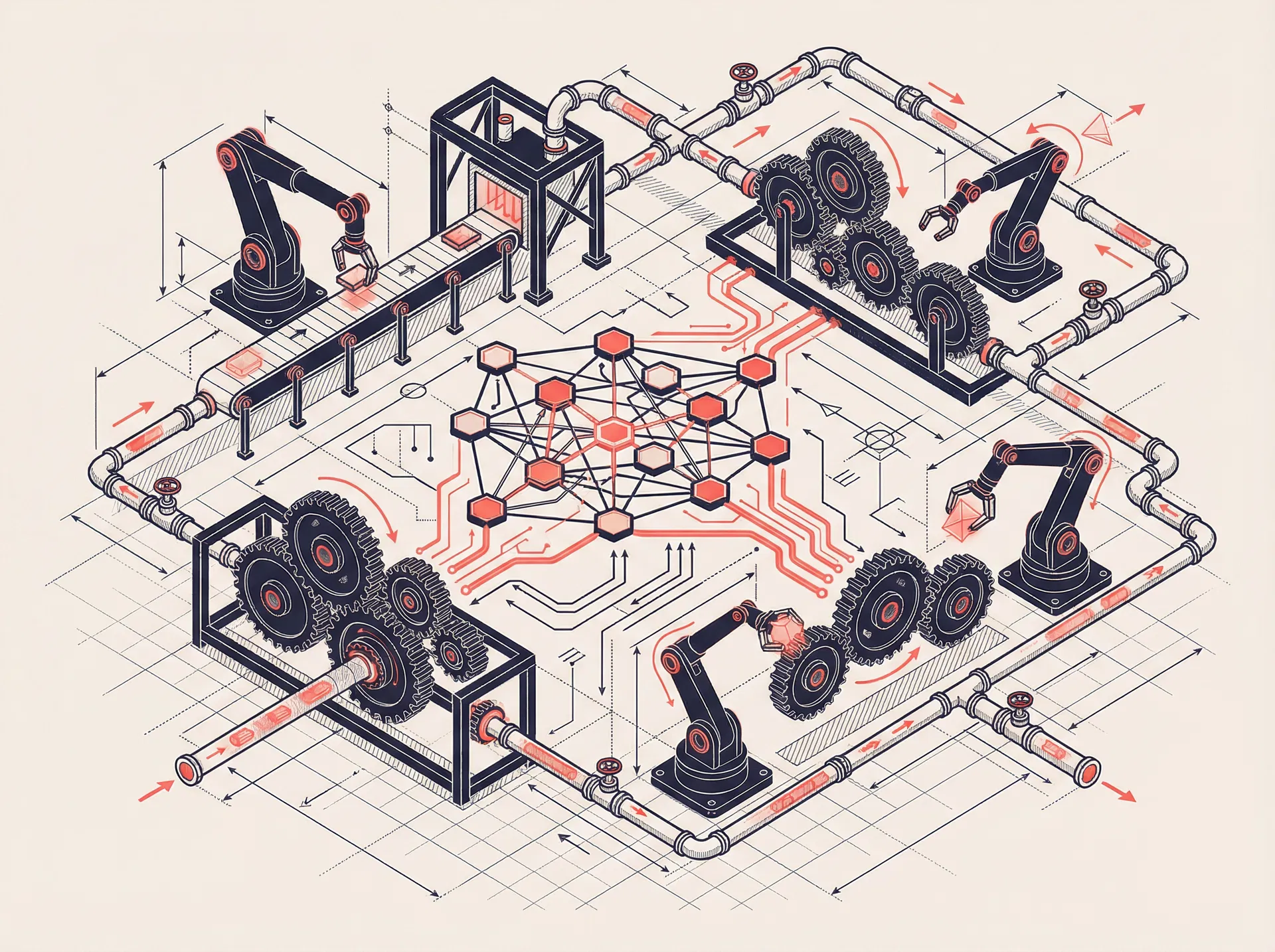 AI automation illustration showing interconnected systems