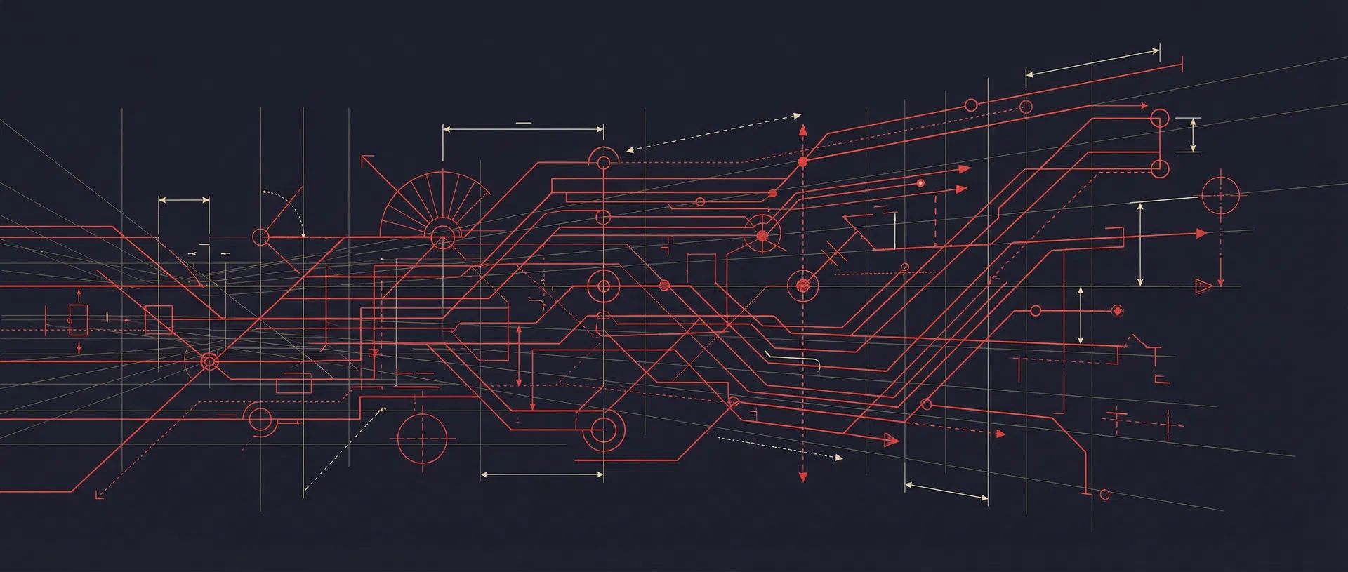 Blueprint-style digital network illustration representing web development and AI automation