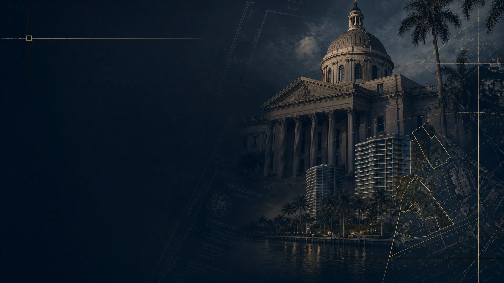 Florida courthouse, title research, and institutional real estate imagery