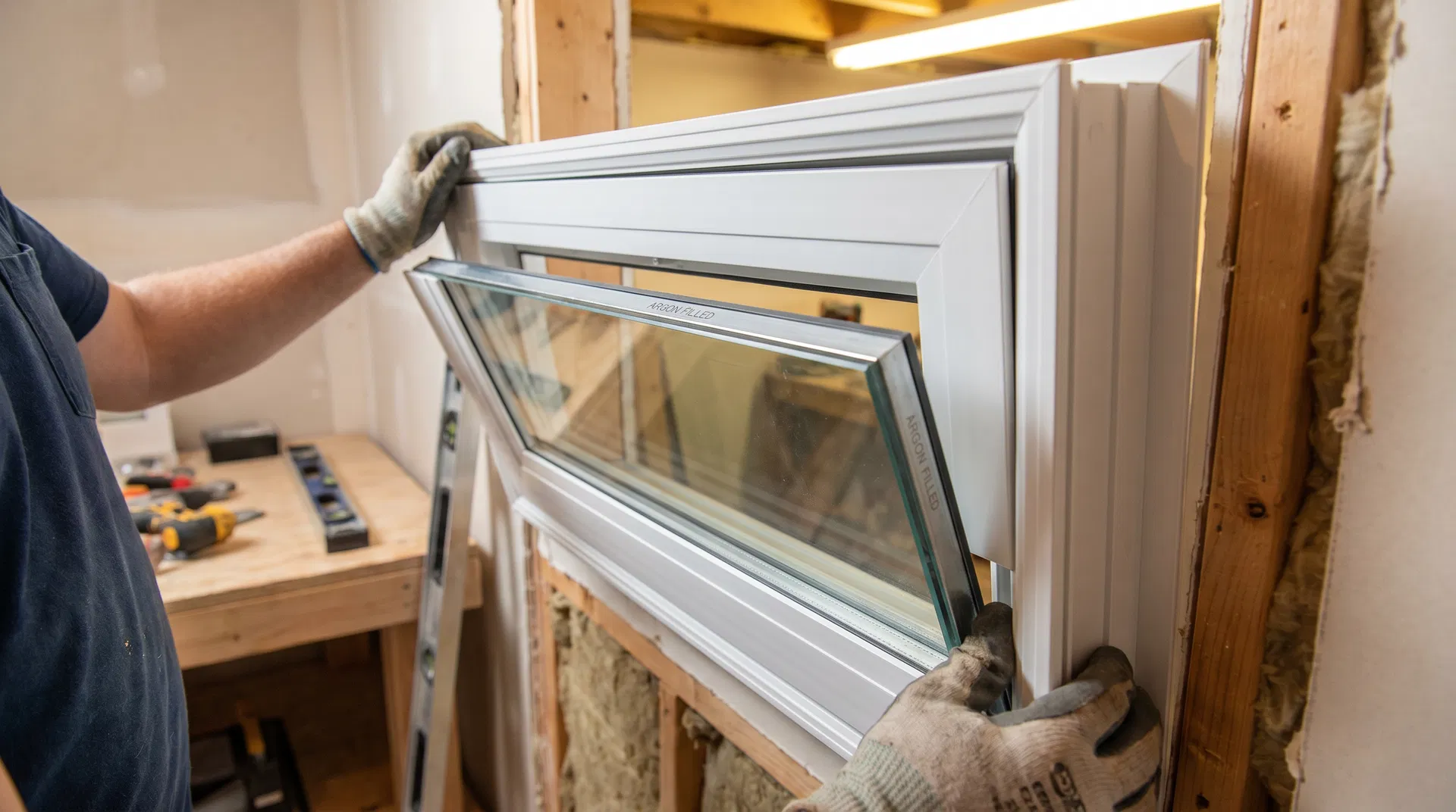 Professional contractor installing an energy-efficient window