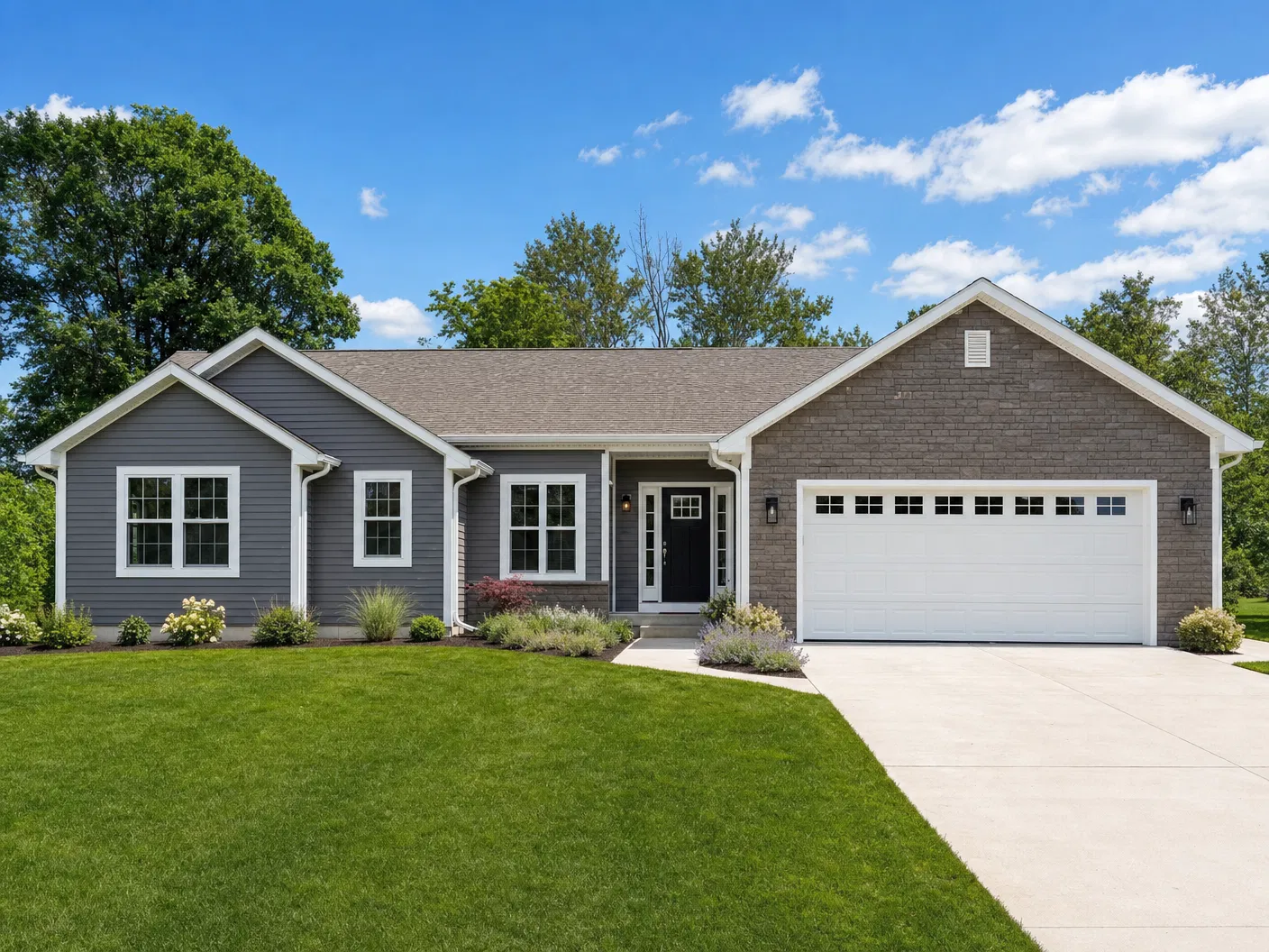Ranch Home — Vinyl with Stone Accent