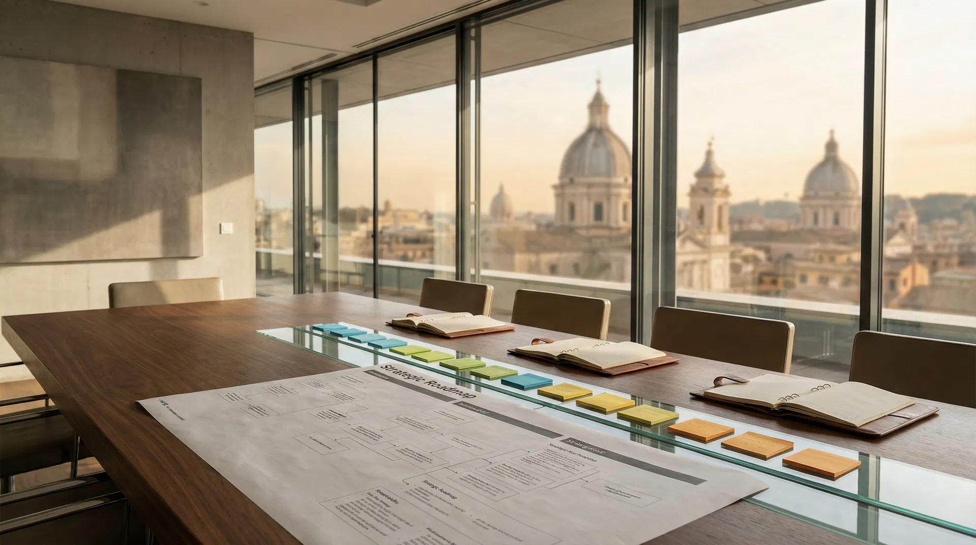 Sala riunioni con roadmap strategica