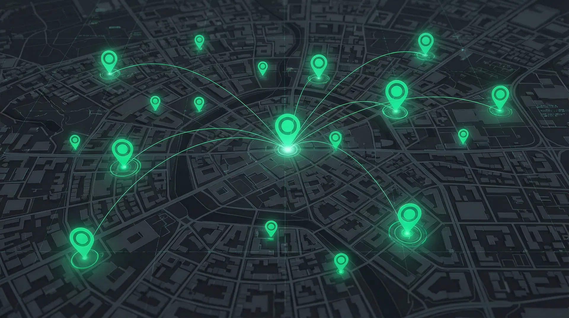 Mapa de ciudad con pins de leads generados