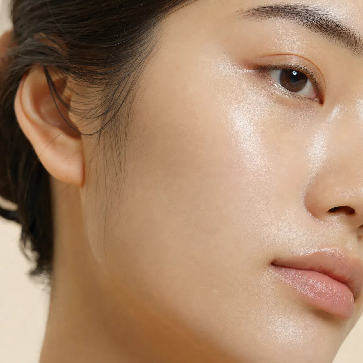 Close-up of luminous, even-toned Asian skin