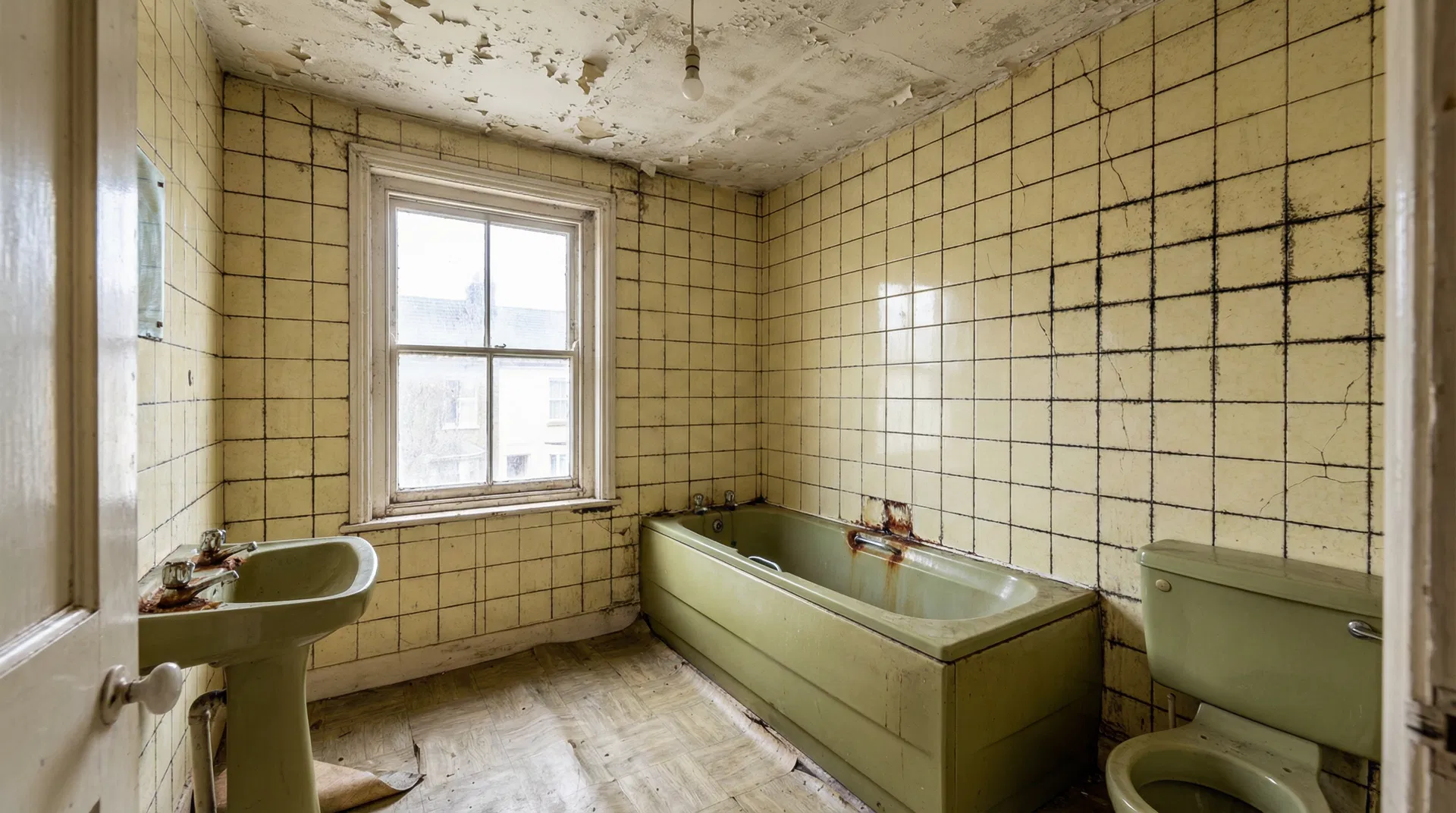 Worn-out bathroom before renovation