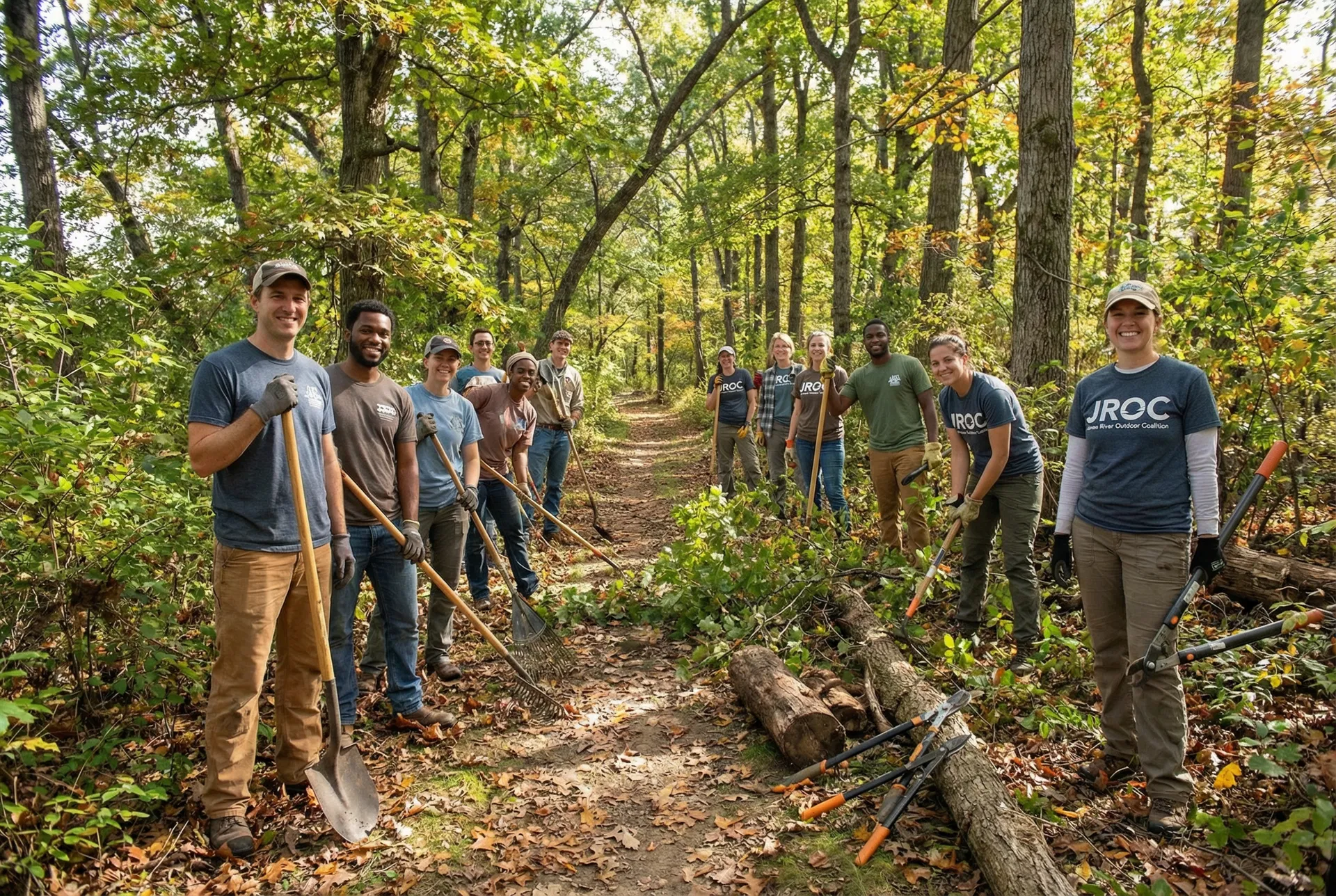 JROC volunteers on a trail workday