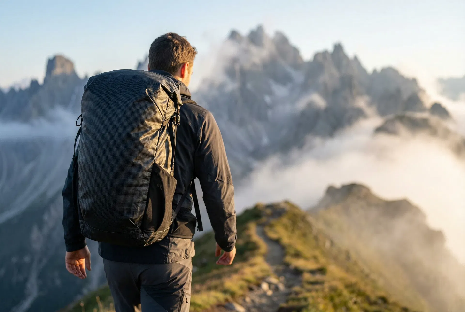 Hiker with ultralight backpack