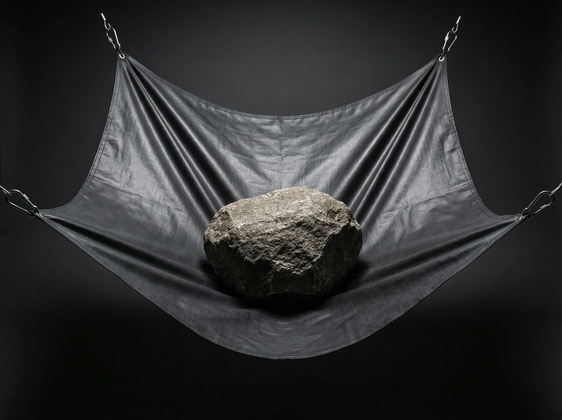 Fabric sheet holding a heavy rock
