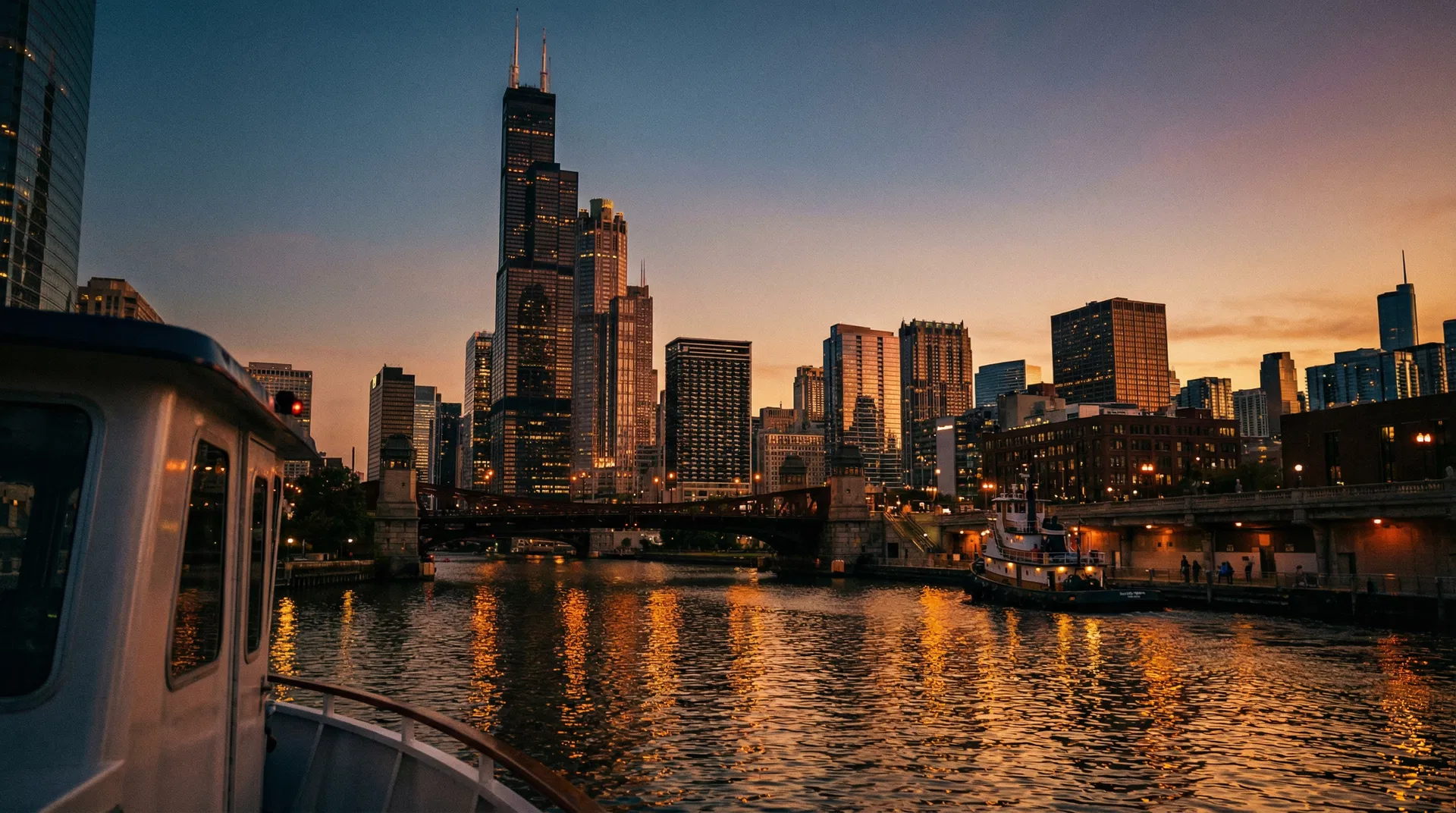 Chicago skyline at dusk