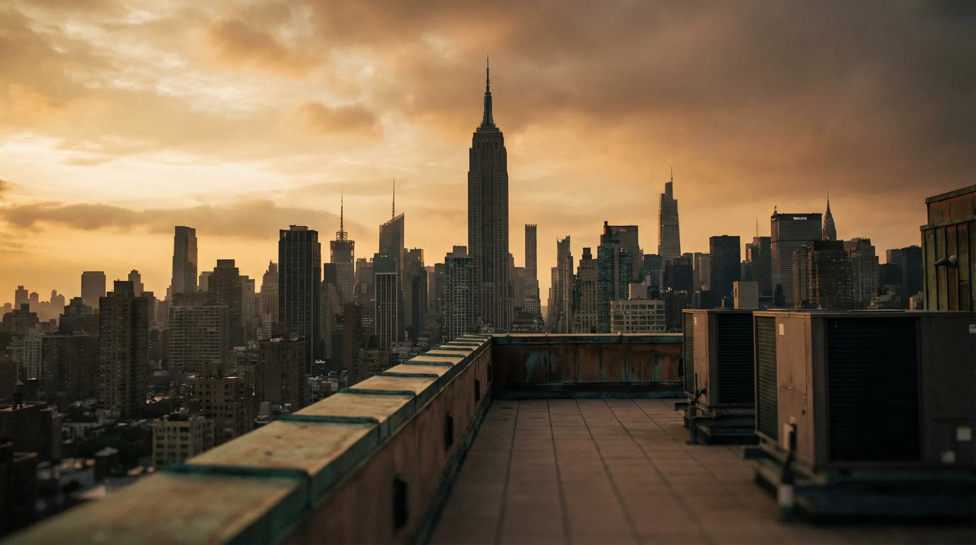New York City skyline at golden hour