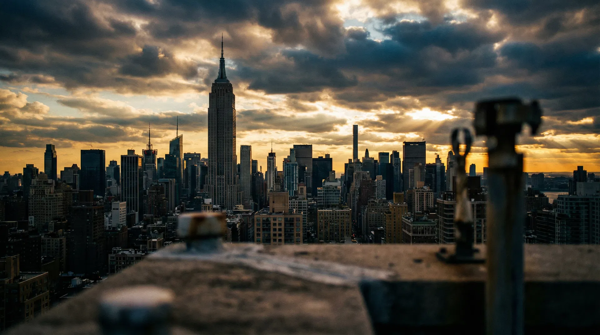 New York City skyline at golden hour
