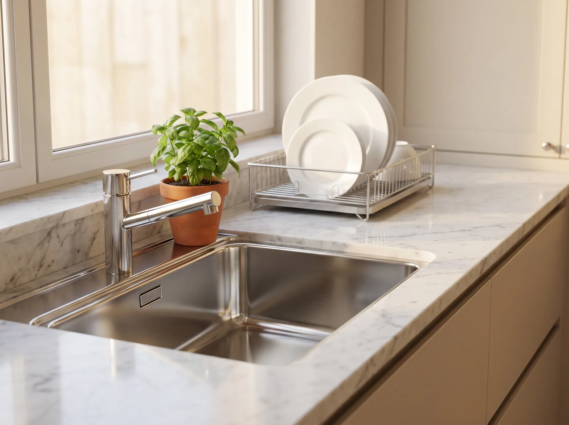 Gleaming kitchen detail