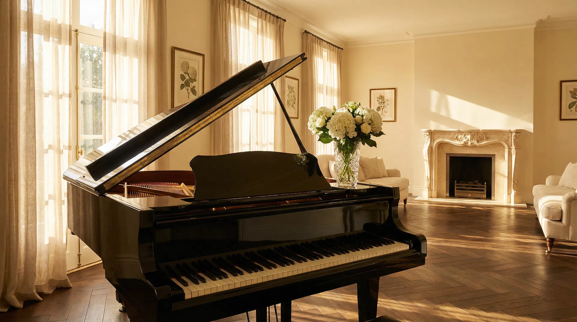 Grand piano in an upscale residential living room