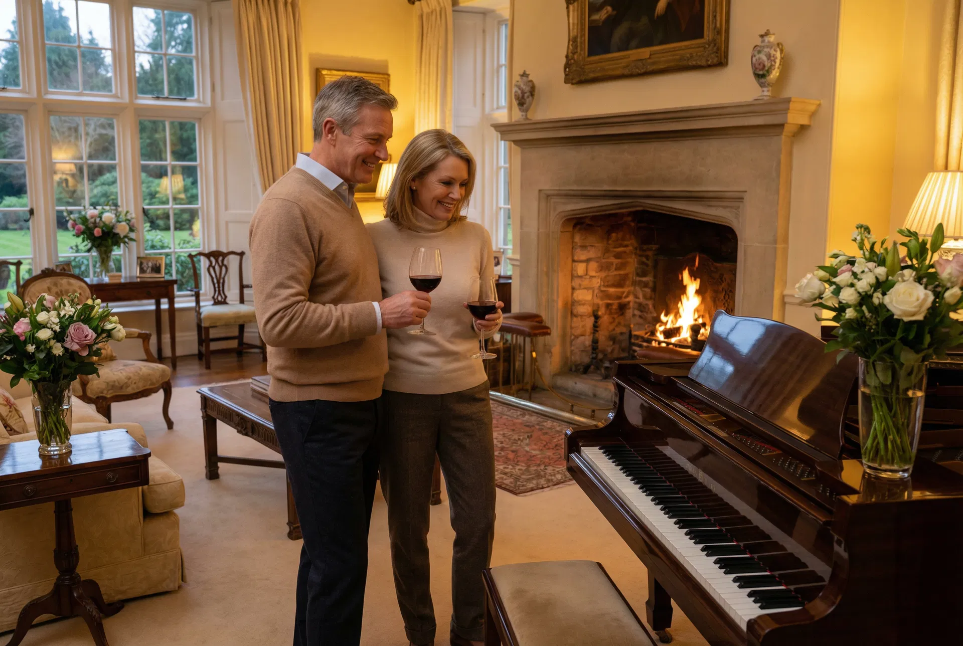 Couple enjoying their self-playing piano at home