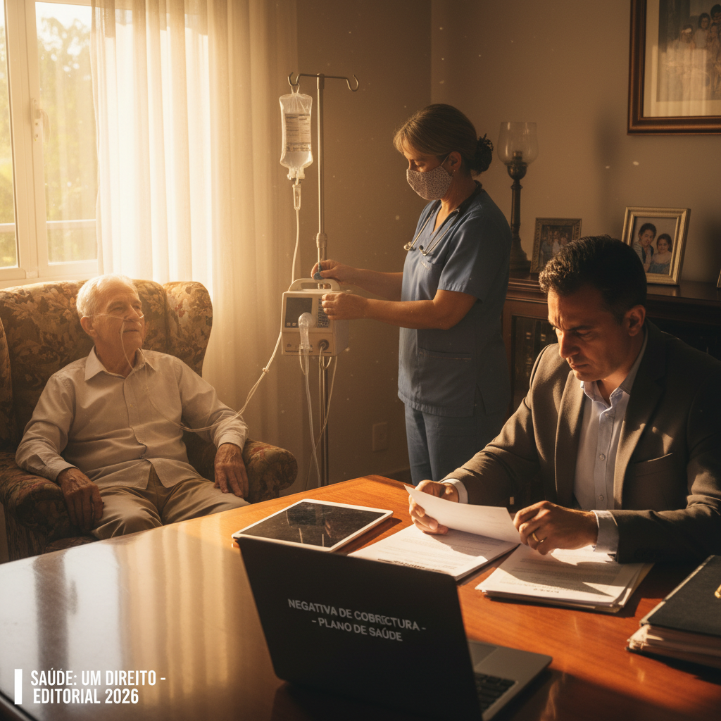 Advogado analisando negativa de plano de saúde para internação ou home care