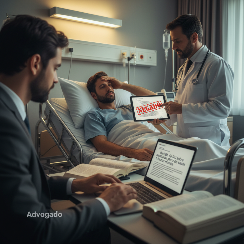 Advogado analisando decisão do STJ sobre negativa de plano de saúde e danos morais
