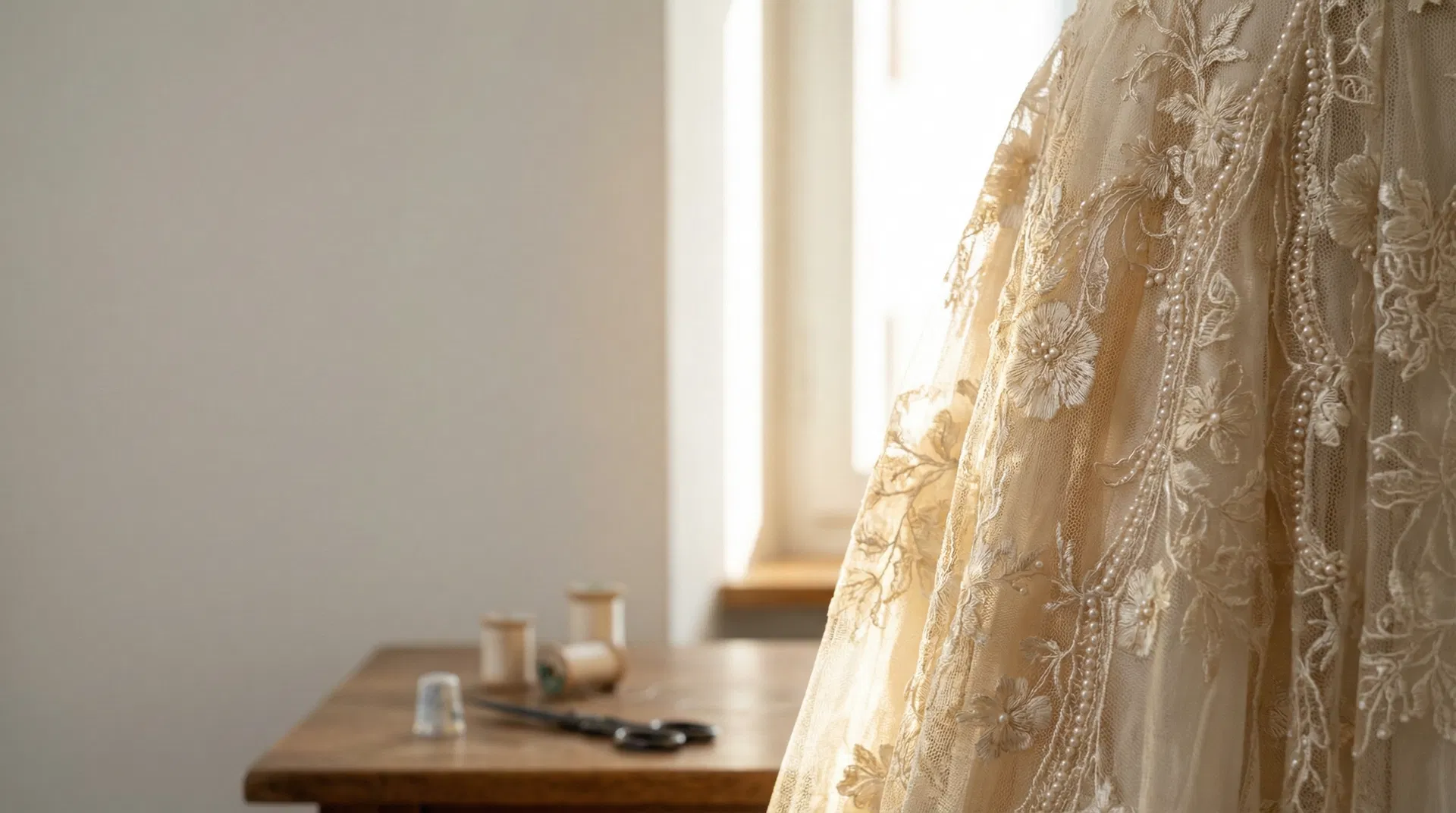 Brautkleid mit Spitze und Perlen – Nähatelier Rosa Varanda, St. Gallen