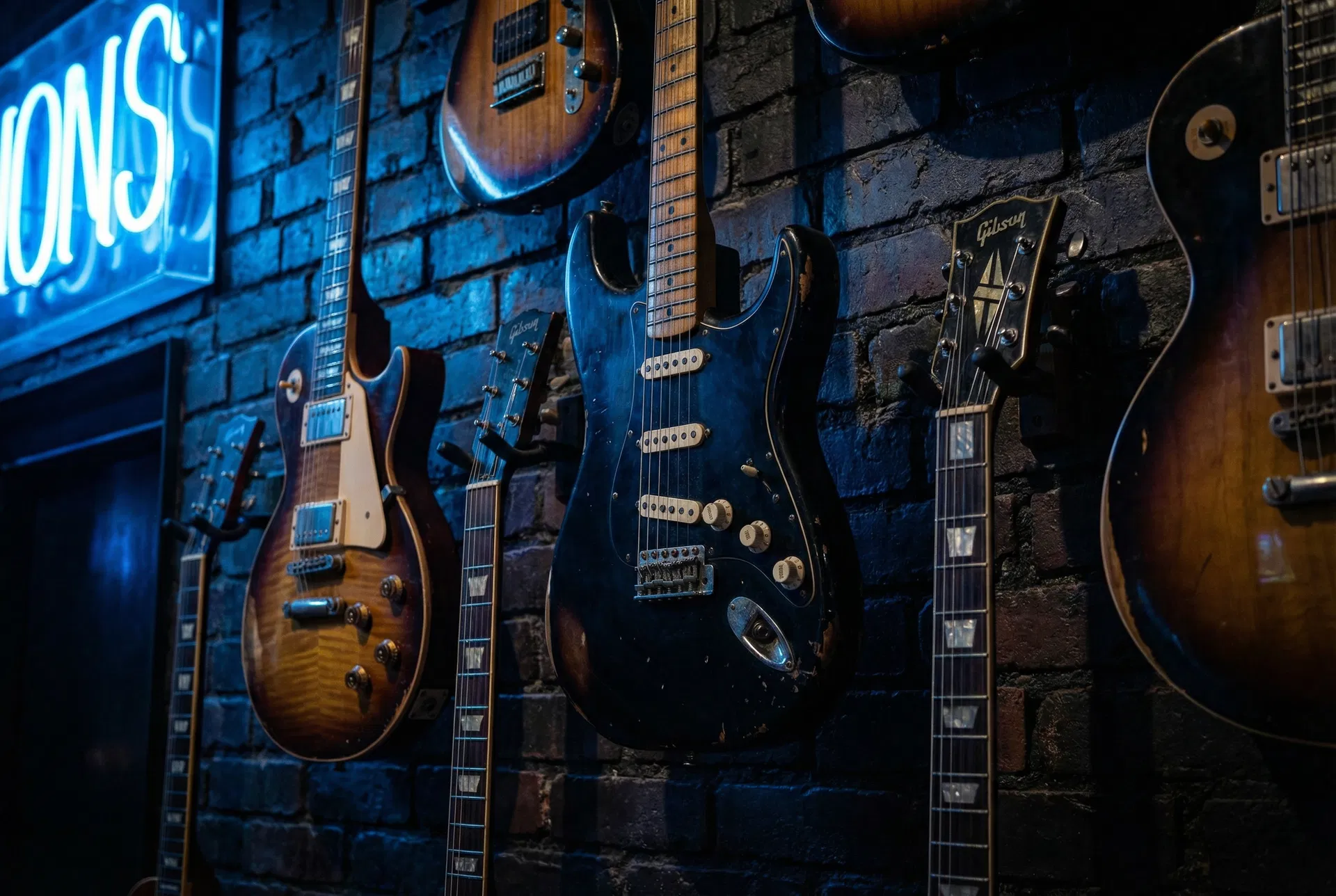 Vintage guitars on display at Blue Diamond Music
