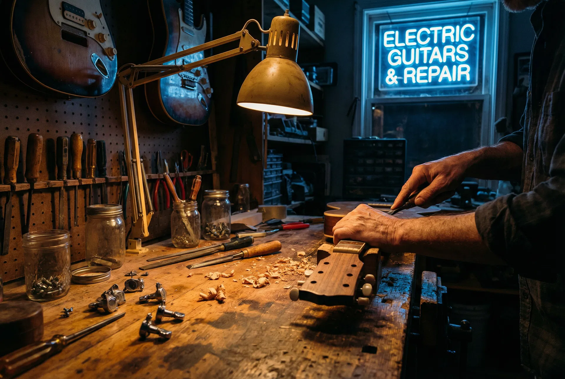 Guitar repair workshop at Blue Diamond Music