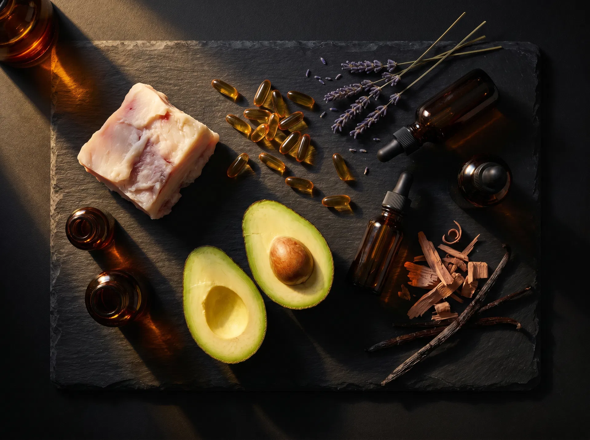 Natural ingredients flat lay