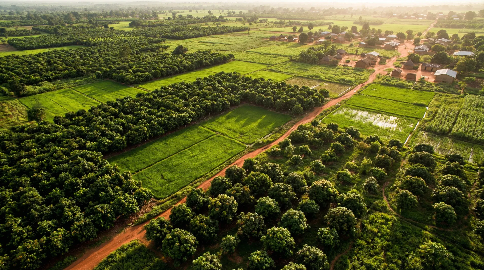 Paysage agricole de Côte d'Ivoire — rizières et plantations villageoises dans le cadre des programmes PADFA et PROPACOM
