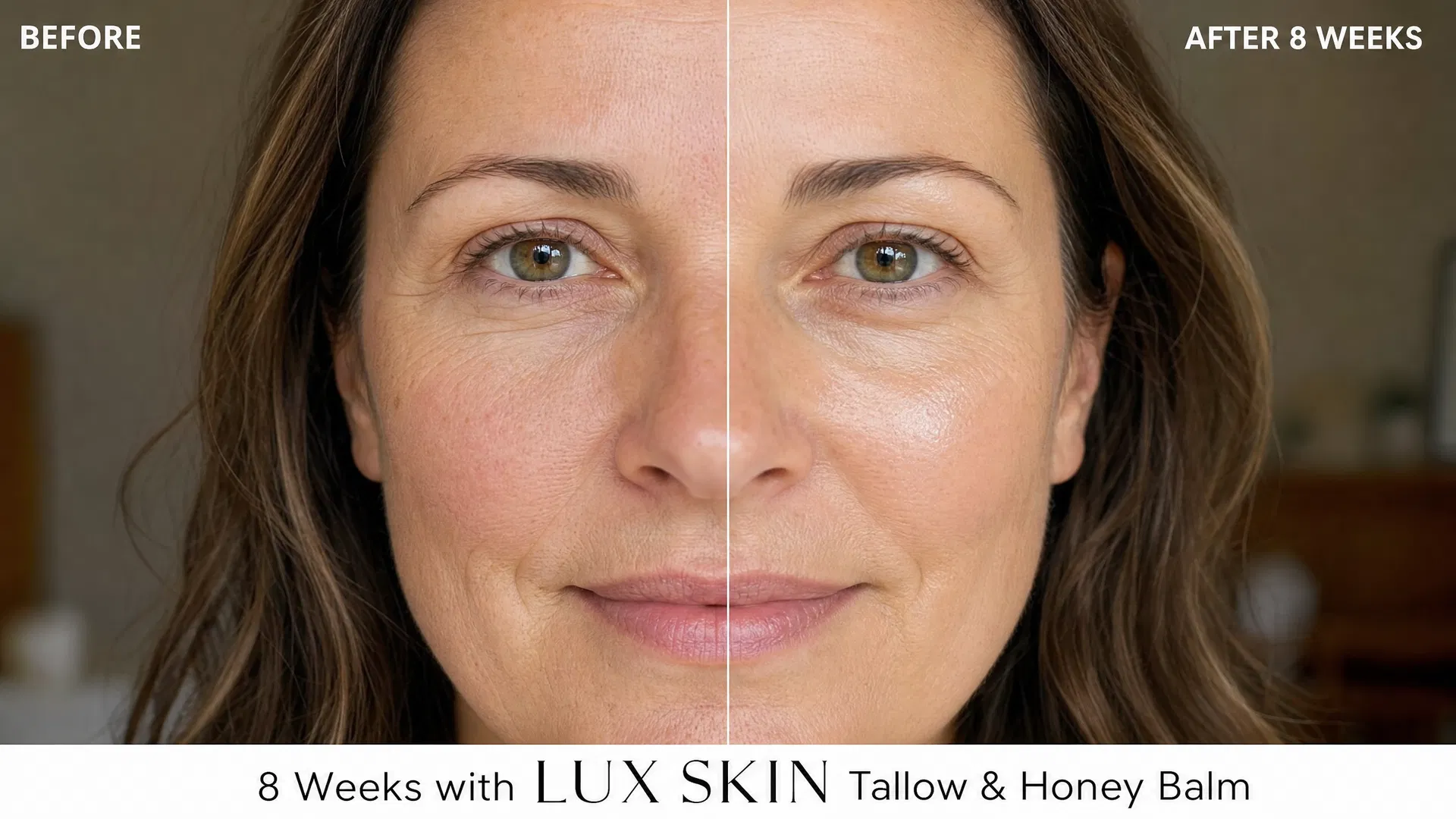 Before and after 8 weeks using LUX SKIN Tallow & Honey Balm
