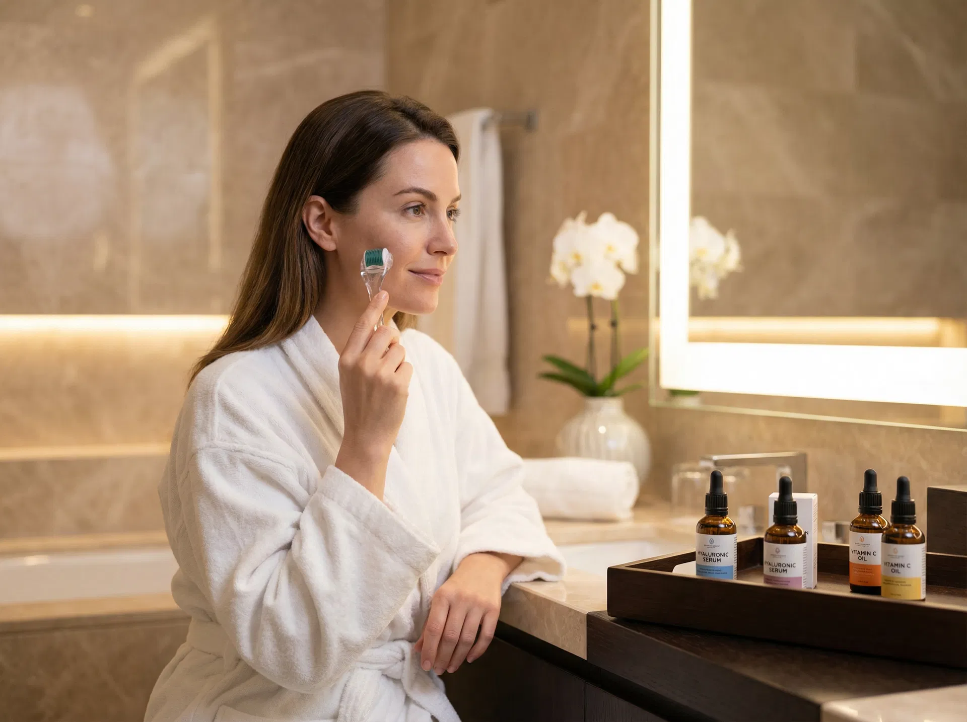 Woman using LUX SKIN micro-infusion roller