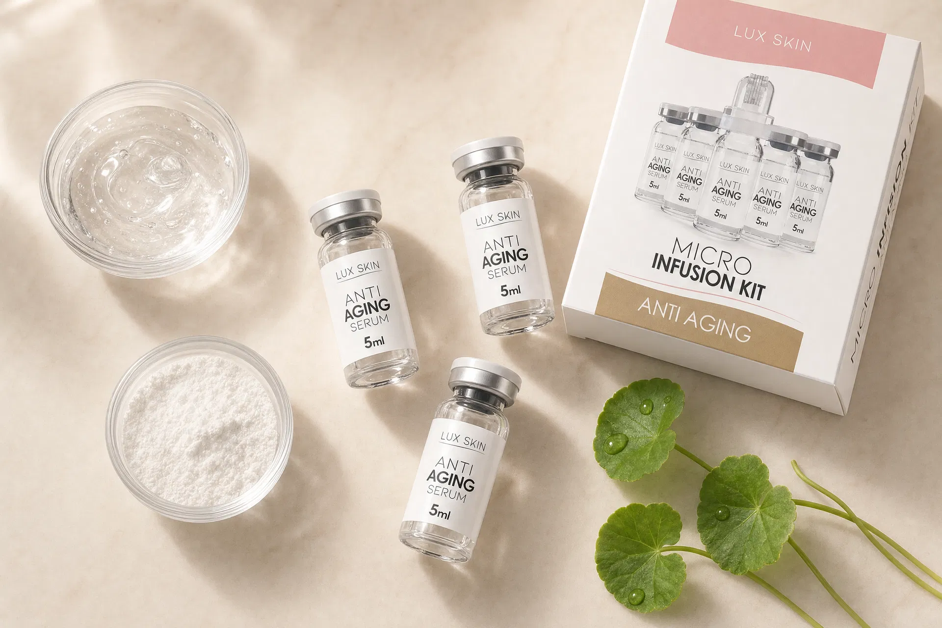 LUX SKIN Anti Aging Serum vials with ingredients